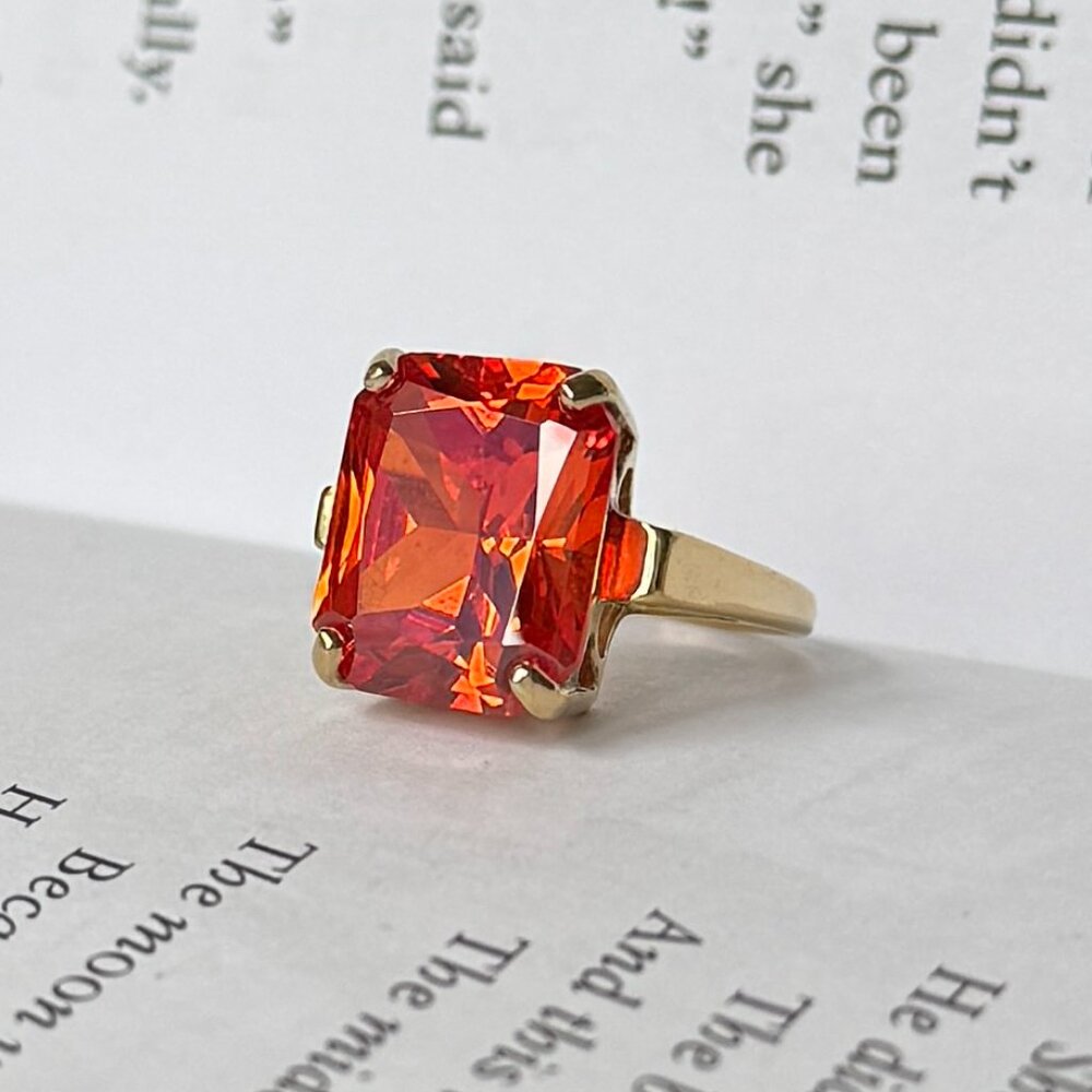 Vintage Sterling Silver Orange Emerald Cut Ring Size 5